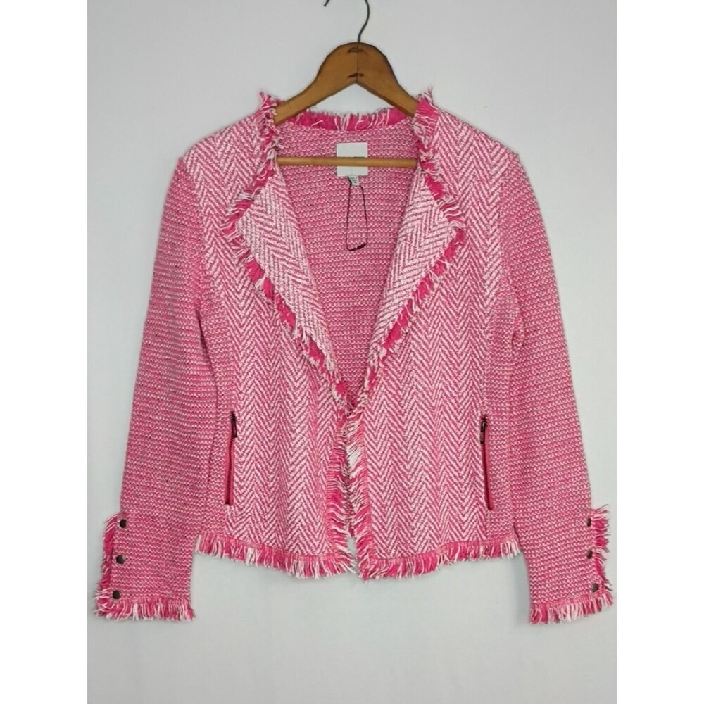 NIC + ZOE Knit Cardigan Sweater Open Women's Sz S Pink Fringe NWOT - Picture 1 of 11